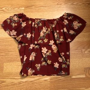 BLUENOTES- Red floral off the should blouse!